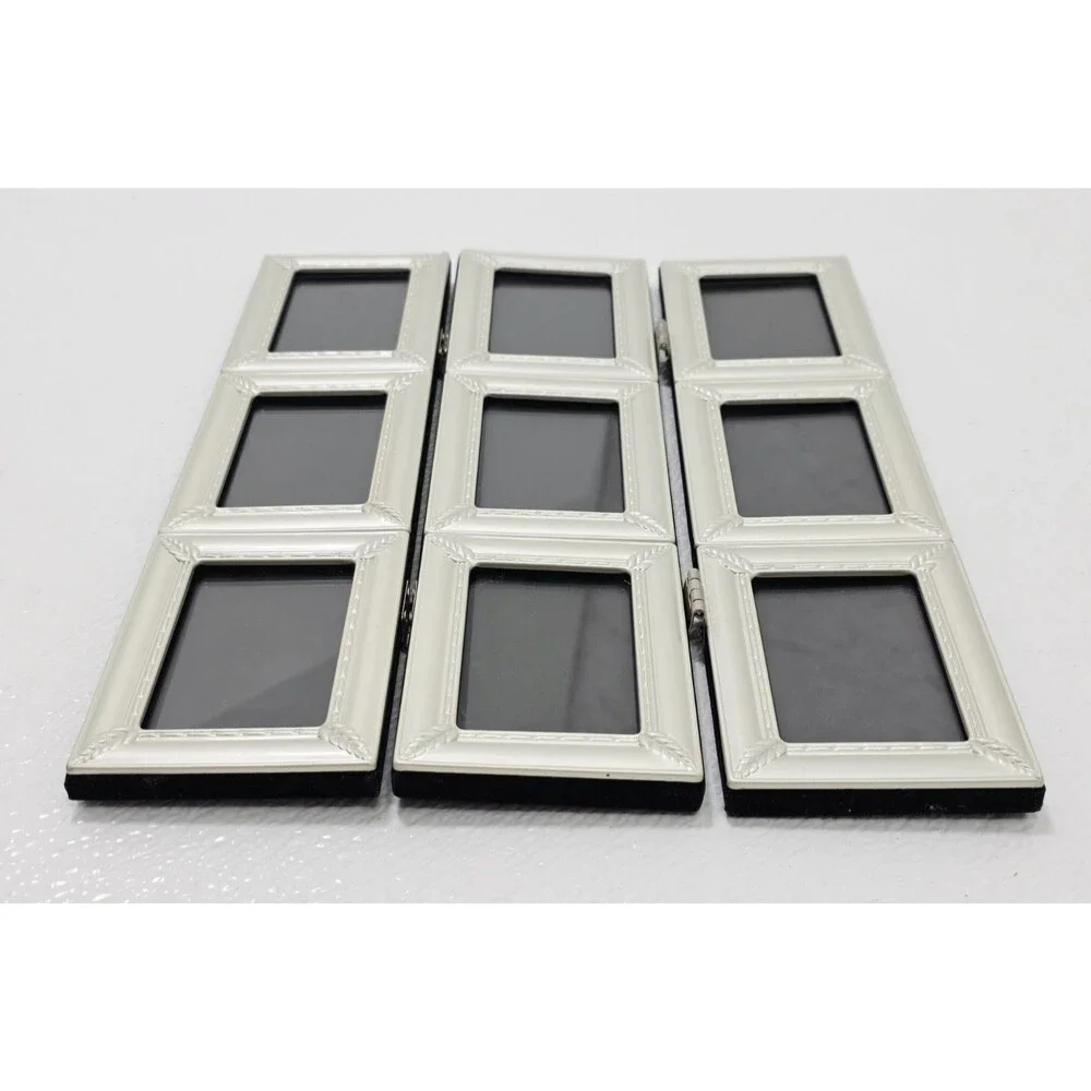 Vintage Hinged Collage Picture Frame Silver Tone Tabletop 9 Photos 2.5 X 3 In